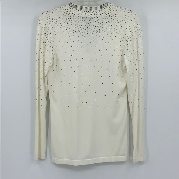 CARMEN MARC VALVO womens S creme studded V neck Rayon Blend sweater - Picture 2 of 5